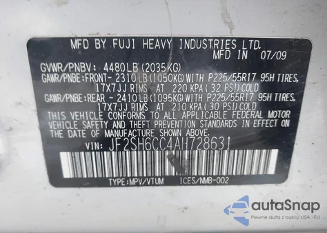 2010 Subaru Forester 2.5X Premium из США, поврежденный, VIN JF2SH6CC4AH728631